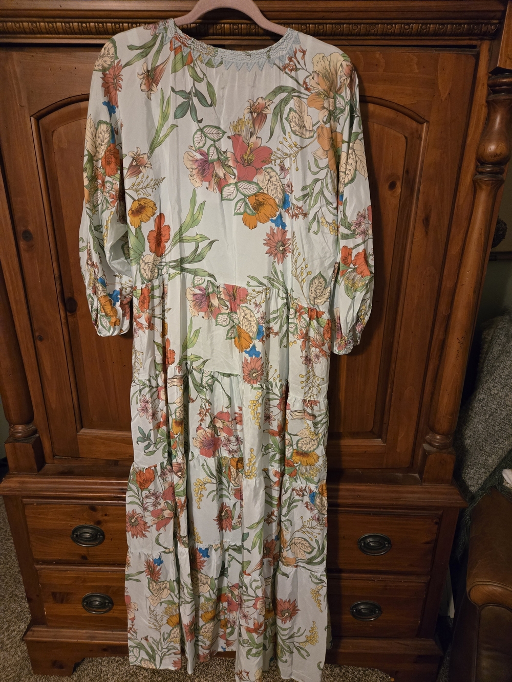 Johhny Was Workshop Silk Floral V-Neck Maxi Dress in Light Mint LARGE - Picture 9 of 10